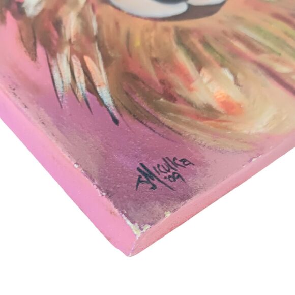 Wolf Painting Original on Plaster Canvas Red Brown Signed J Miculka '09 Vintage - Picture 9 of 12